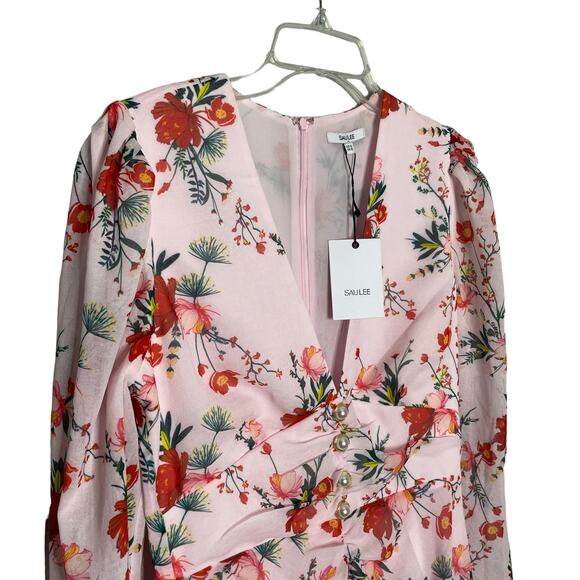 NWT Sau Lee Ciara Pink Floral Ruffle Midi Dress Size 6 Wedding Guest - Picture 9 of 16